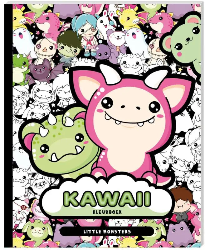 Kawaii kleurboek little monsters met roze en groene schattige monsterillustraties voor kleurrijk plezier