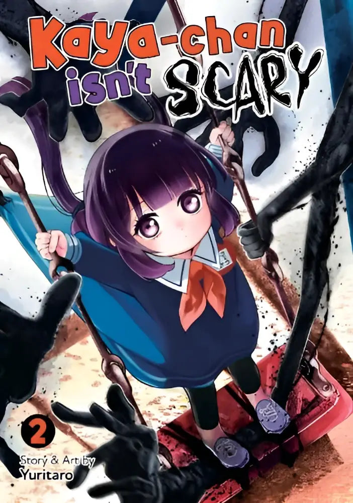 De cover van de manga kaya-chan isn’t scary vol 2 toont een meisje met paars haar in een blauw schooluniform