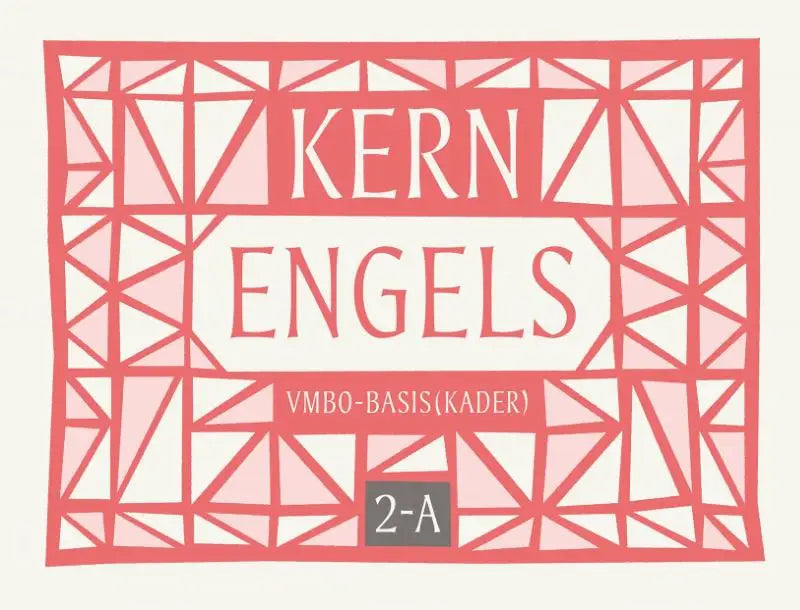Een roze geometrisch patroon label met de tekst kern engels en kleinere tekst eronder voor product kern engels