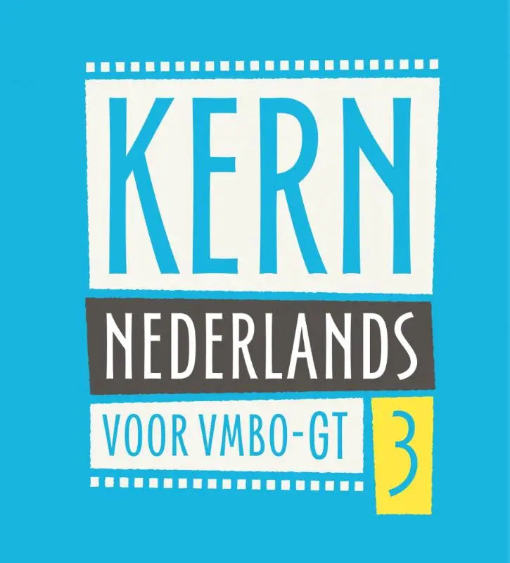 Blauw-wit grafisch logo kern nederlands voor vmbo-gt 3 op een blauw vlak voor leerboek vmbo-gemengd theoretisch
