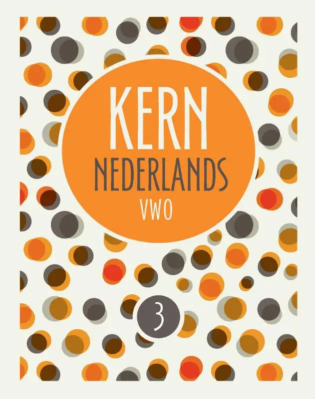 Oranje ronde cover van de kern nederlands vwo met patroon van kleurrijke stippen voor studieboeken