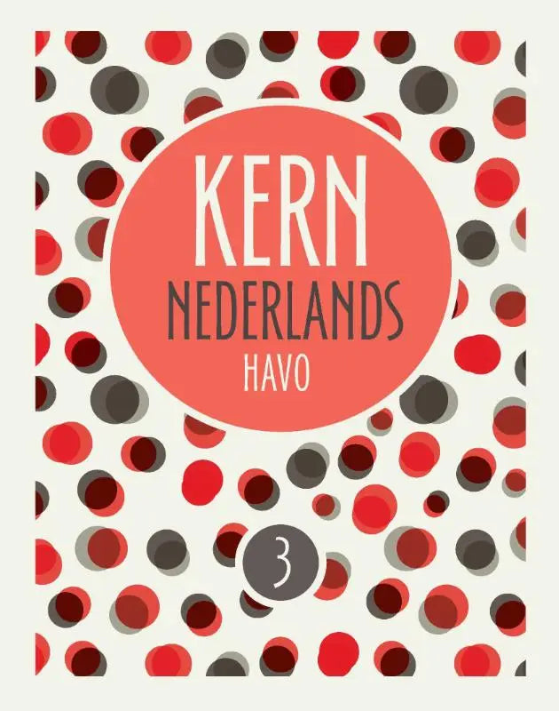 Vibrant red and gray polka-dotted kern nederlands havo book cover with bold white and dark text in circular design