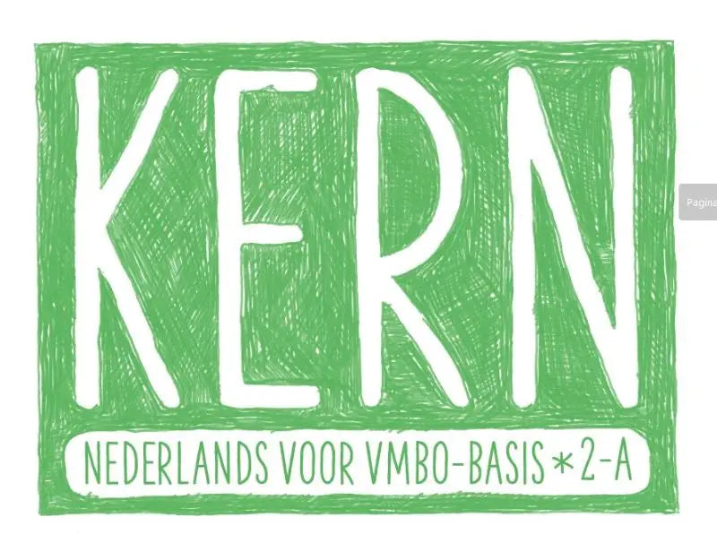 Groen geïllustreerd kern nederlands logo met witte handgetekende tekst en subtekst nederlands voor vmbo-basis 2-a