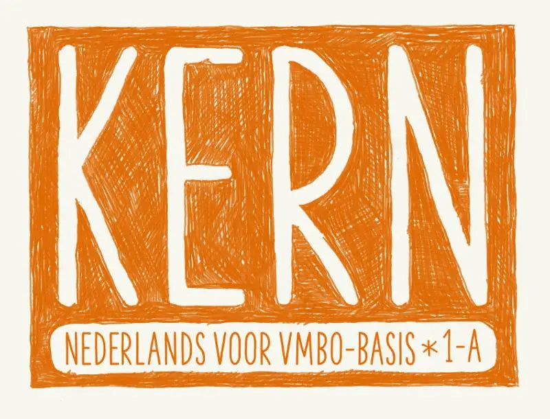 Oranje gekleurde kern nederlands logo met vetgedrukte witte letters en subtitel nederlands voor vmbo-basis 1-a