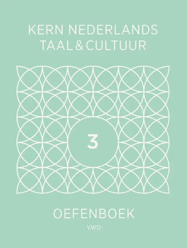 Mintgroen oefenboek kern nederlands taal en cultuur vwo met wit geometrisch patroon en centraal nummer 3