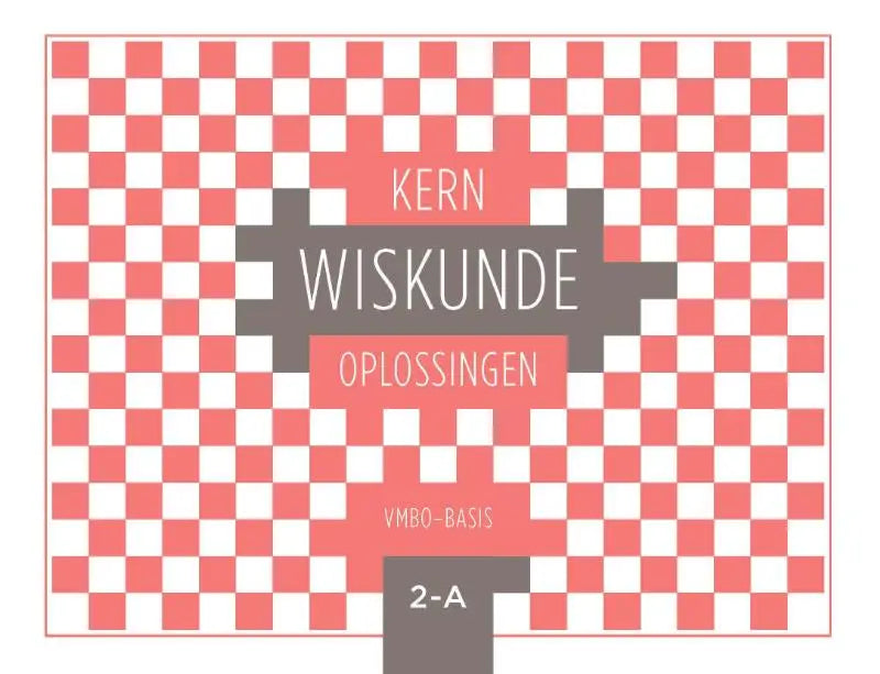 Een rood-wit geblokte achtergrond met grijze kern wiskunde oplossingen tekst in een pixelachtig ontwerp