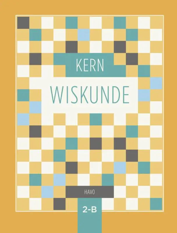 De kern wiskunde boekomslag toont een geel, teal en grijs gepixeld dambordpatroon met de titel duidelijk zichtbaar