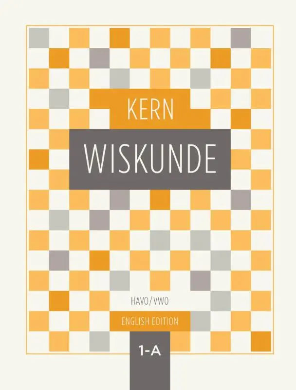 The kern wiskunde english edition book cover shows a geometric pattern in orange gray and white with bold white title