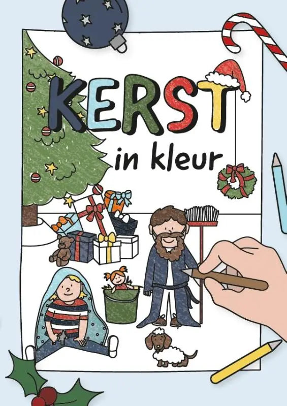 Kleurboek kerst in kleur met kleurrijke illustraties van feestelijke figuren en decoraties voor jonge lezers