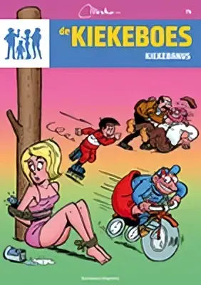 De comicboekcover van kiekebanus toont een levendige cartoonstijl met felle kleuren en dikke lijnen voor strips algemeen