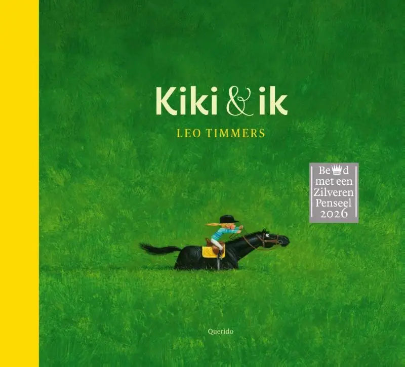 Kiki & ik kinderen boek met zwarte paard en ruiter in blauw en geel op groene grasveld voor jonge lezers