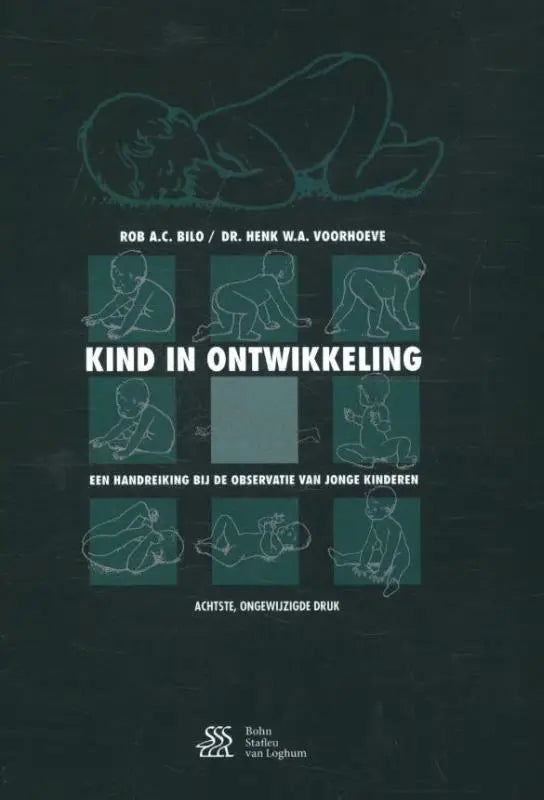 Donkergroene boekcover van kind in ontwikkeling met gestileerde illustratie van ontwikkelingsstadia bsl media
