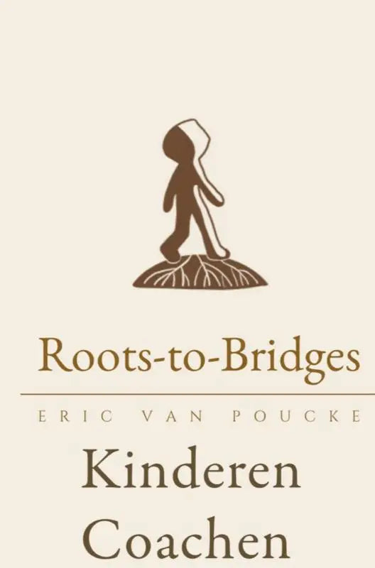 De boekcover van kinderen coachen toont een minimalistische bruine silhouet van een persoon die op wortels loopt voor jonge lezers