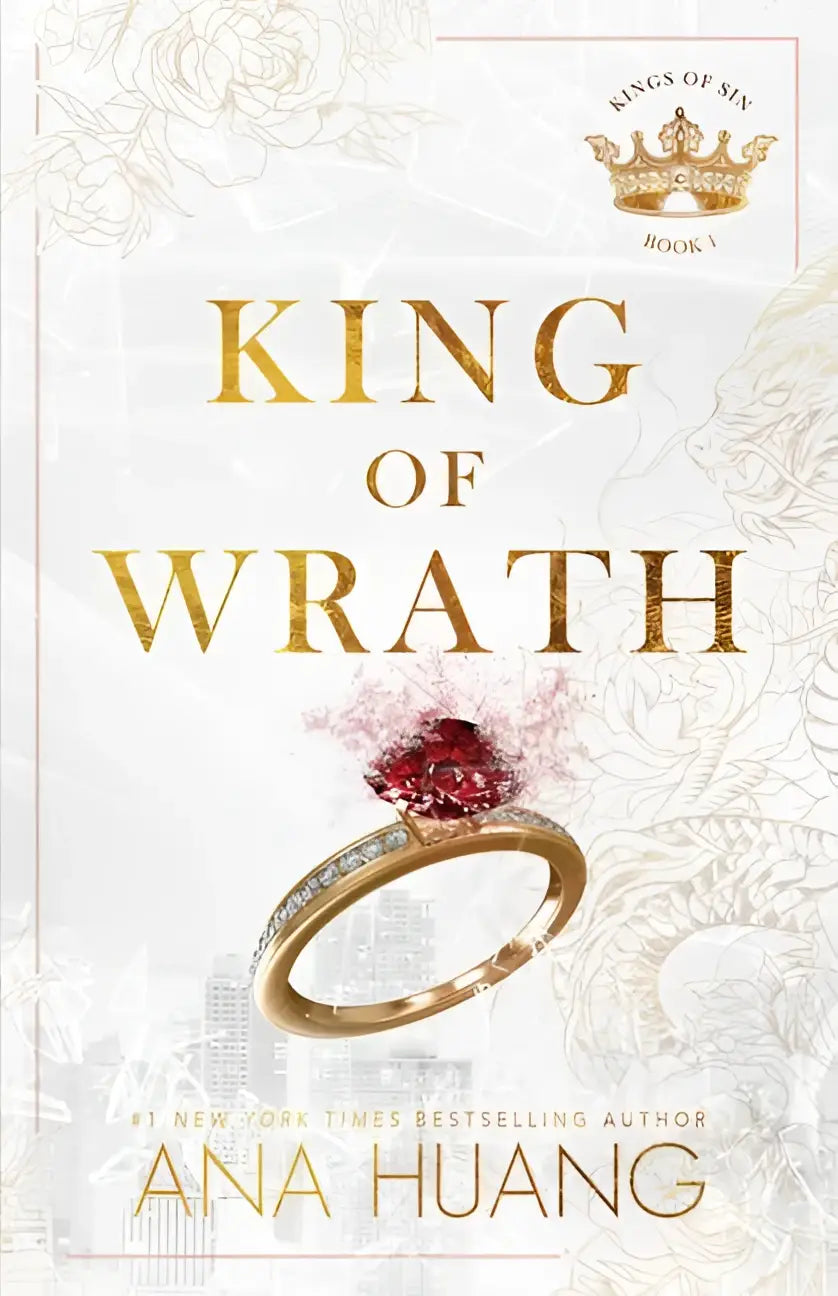 Golden ring with a prominent red gemstone and diamonds inspired by king of wrath 1 ana huang for booktok romance fans