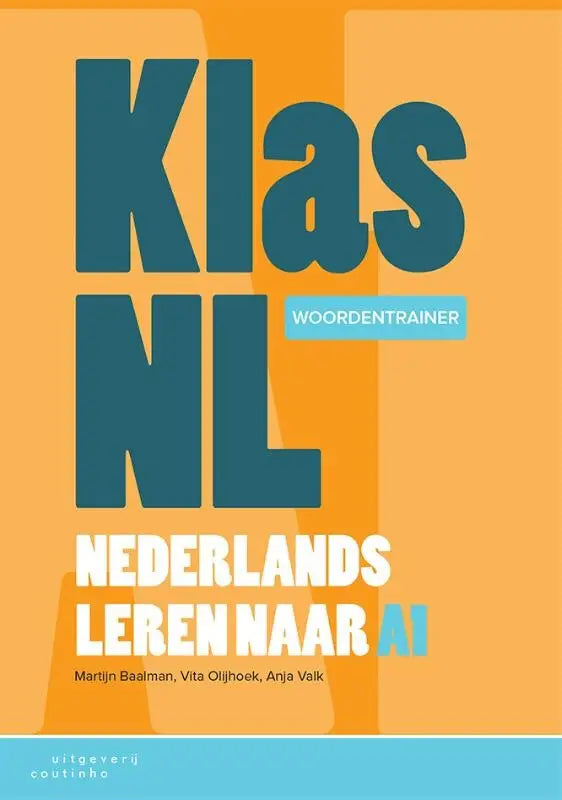 Orange and teal klasnl nederlands leren boek met opvallende typografie en woordentrainer naar a1 niveau