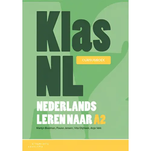 Groen-gele cover Klas nl cursusboek Nederlands A2-niveau