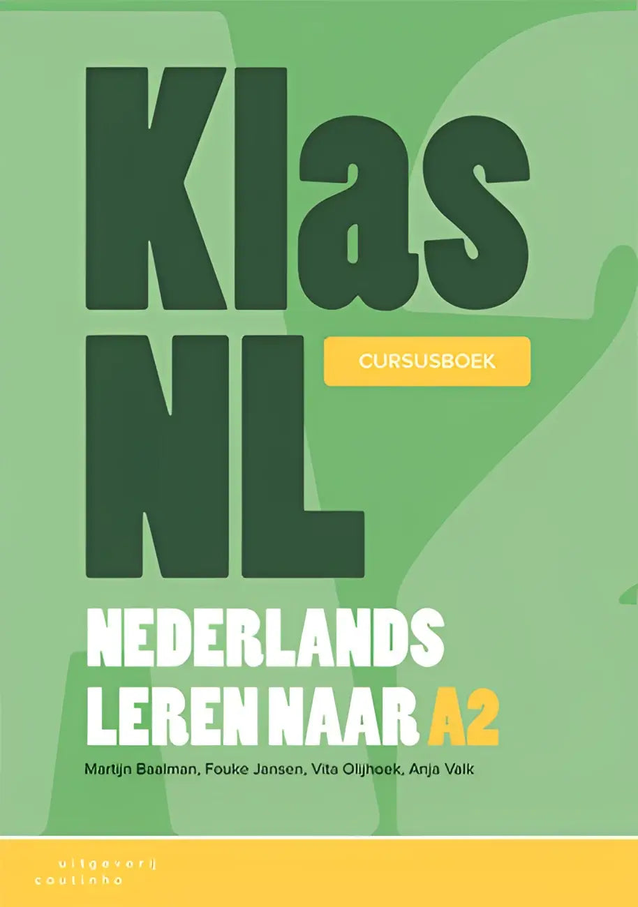 Groen-gele cover Klas nl cursusboek Nederlands A2-niveau
