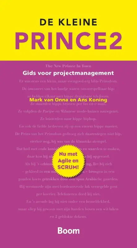 Vibrante gele en paarse boekomslag van de kleine prince 2 gids voor lenig projectmanagement door mark van onna en ans koning