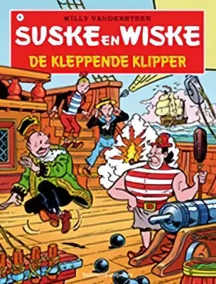 Cover van de suske en wiske strip de kleppende klipper van willy vandersteen met opvallende rode en gele tekst