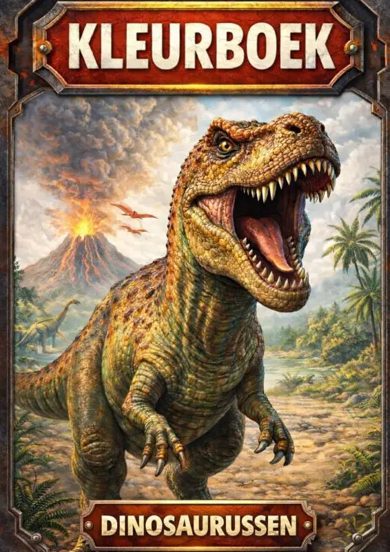 Een levendige illustratie van een brullende t rex in het kleurboek dinosaurussen voor decoratieve kunst