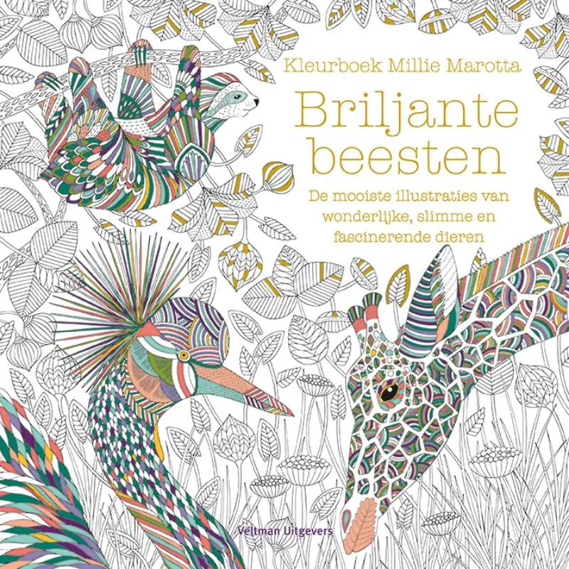 Kleurboek millie marotta briljante beesten met kleurrijke geometrische patronen en dieren zoals luiaard en giraf