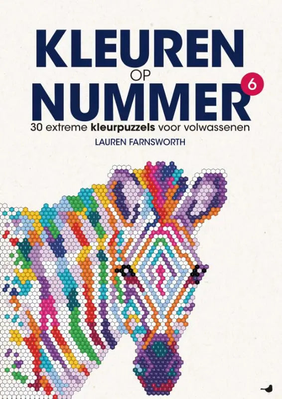 Een levendig meerkleurig kralen zebra hoofd met felle kleuren in kleurop nummer extreme kleurpuzzels voor volwassenen