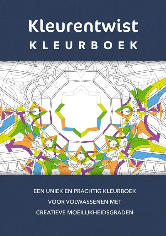 Kleurentwist kleurboek van jeroen bakker bij goud uitgeverij met geometrisch mandala kleurboek in groen blauw geel en paars