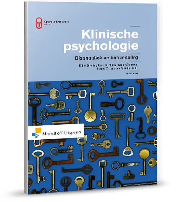 Blauw boek klinische psychologie van ellin simon en guus smeets met een patroon van verschillende sleutels op de cover