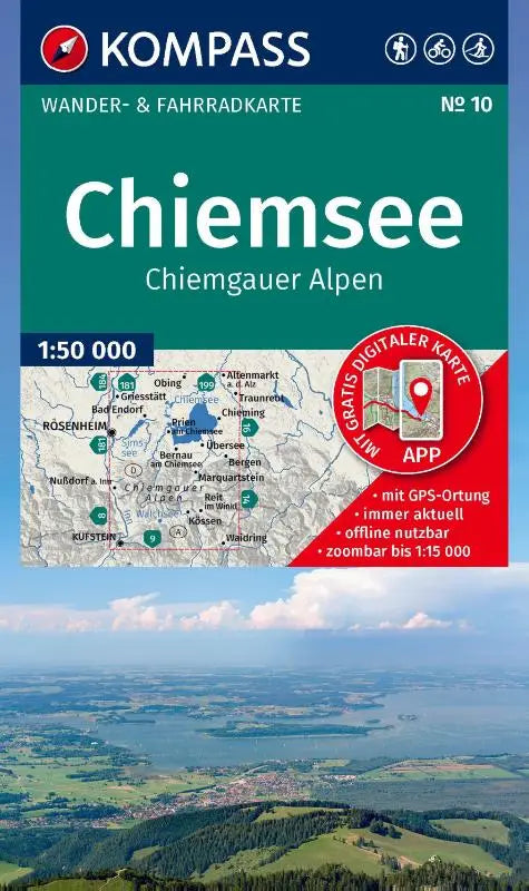 KOMPASS Wanderkarte 10 Chiemsee, Chiemgauer Alpen 1:50.000 - Wander- und Fahrradkarte in einem - inklusive Offline-Verwendung in der KOMPASS-App. Wander-& Radwege. Langlaufen.