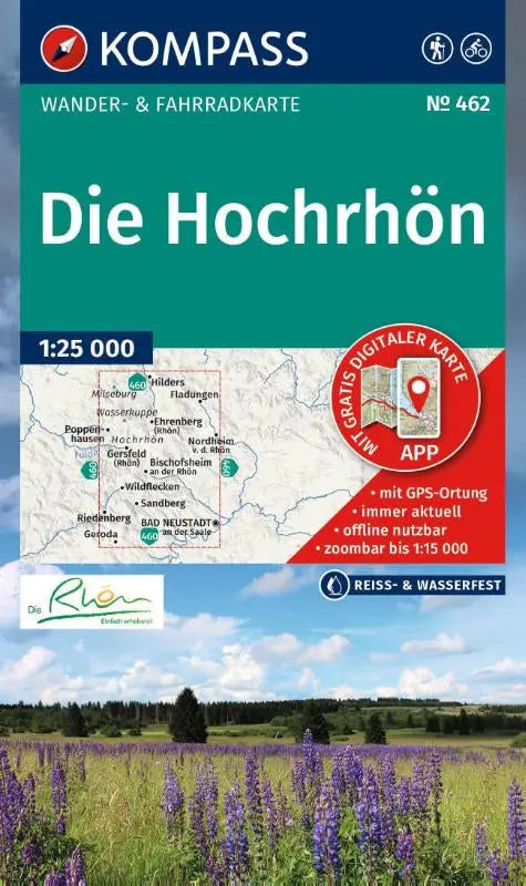 KOMPASS Wanderkarte 462 Die Hochrhön 1:25.000 - Wander- und Fahrradkarte in einem - inklusive Offline-Verwendung in der KOMPASS-App. Wander-& Radwege.