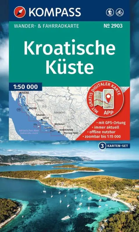 KOMPASS Wanderkarten-Set 2903 Kroatische Küste mit Inseln (3 Karten) 1:95.000 - inklusive Karte zur offline Verwendung in der KOMPASS-App. Fahrradfahren.