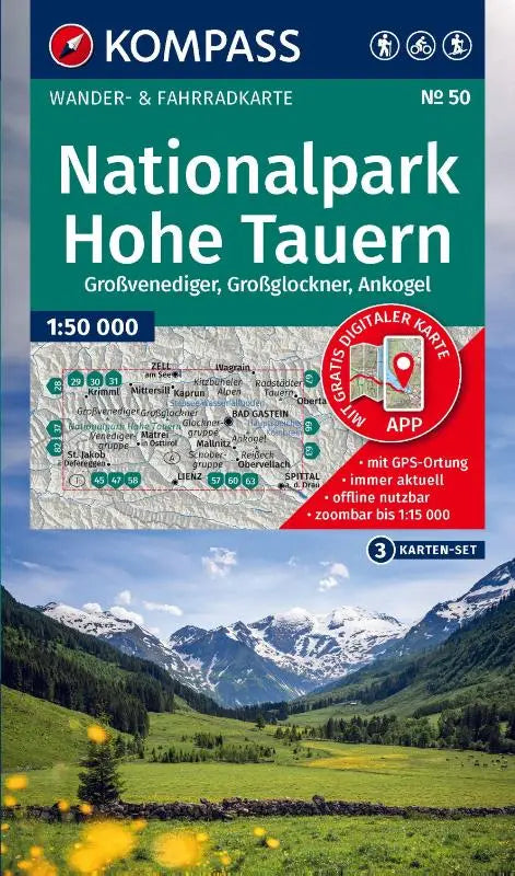 KOMPASS Wanderkarten-Set 50 Nationalpark Hohe Tauern, Großvenediger, Großglockner, Ankogel (3 Karten) 1:50.000 - inklusive Karte zur offline Verwendung in der KOMPASS-App. Fahrradfahren. Skitouren.