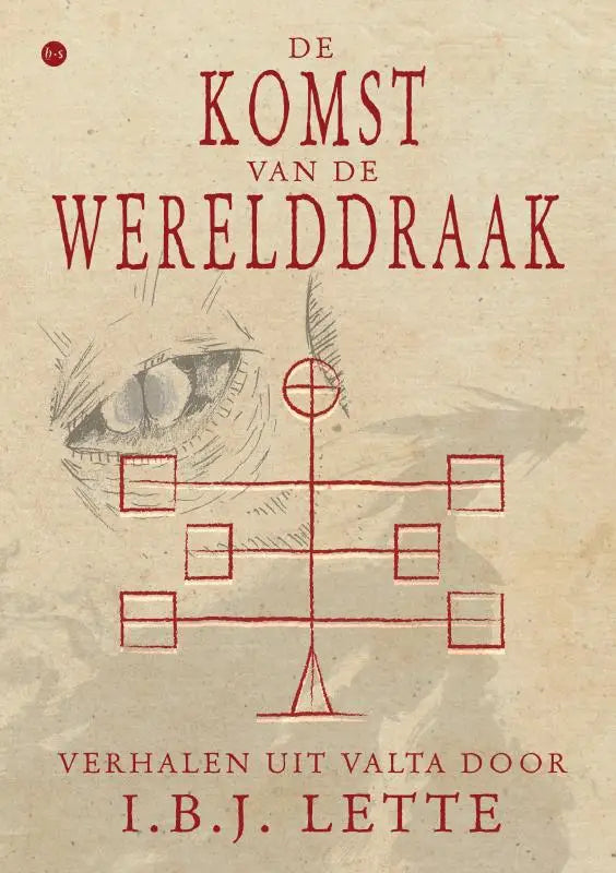 De boekcover van de komst van de werelddraak heeft een beige, gestructureerde achtergrond met rode tekst voor jonge lezers