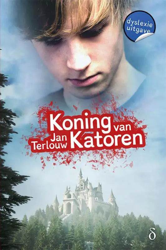 Het boek Koning van Katoren toont een jonge man met lichtbruin haar en wit overhemd tegen een mistige blauwe hemel