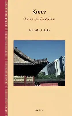 Boekcover korea outline of a civilisation met traditioneel koreaans houten gebouw en focus op the past