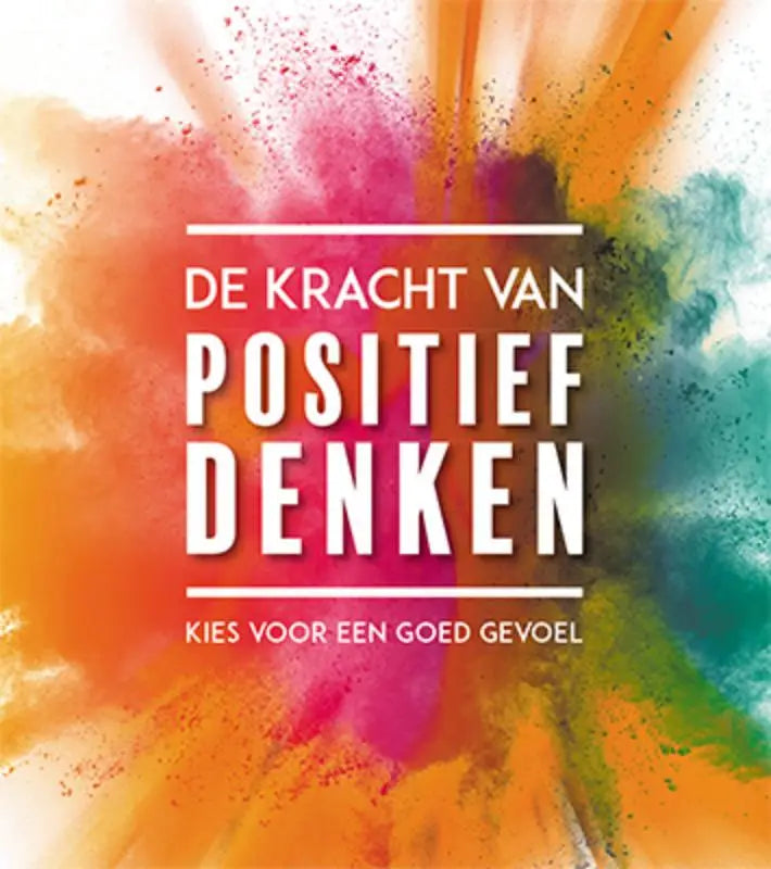 Levendig explosie van oranje roze en teal poeder op de achtergrond met wit tekst de kracht van positief denken product