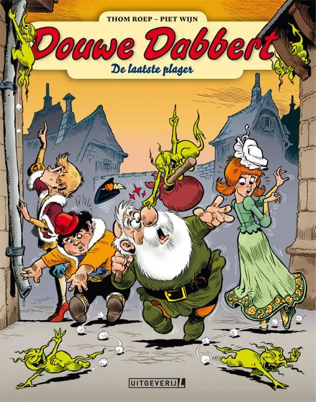 De cover van het stripboek laatste plager van thom roep toont een dynamische illustratie met levendige kleuren voor algemeen publiek