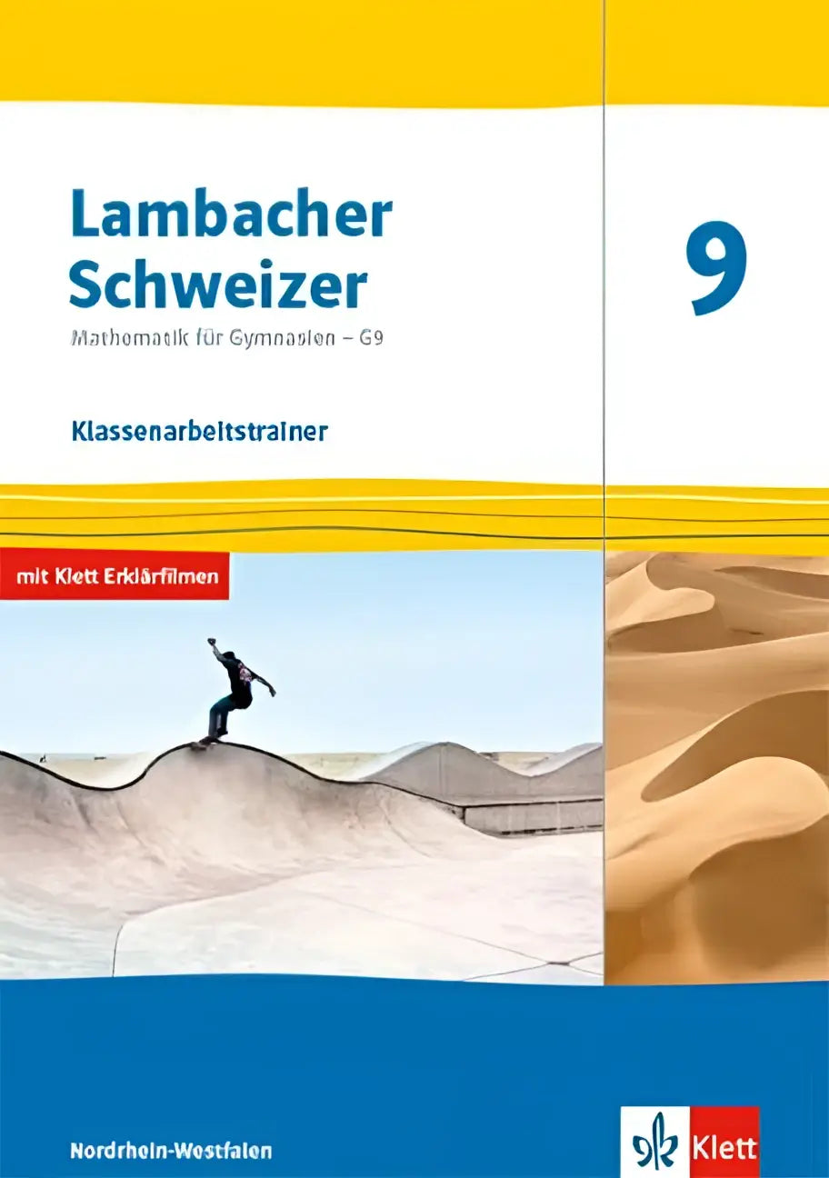 Lambacher schweizer mathematik 9 gymnasium g9 klassenarbeitstrainer met desert skateboardillustratie en klett branding