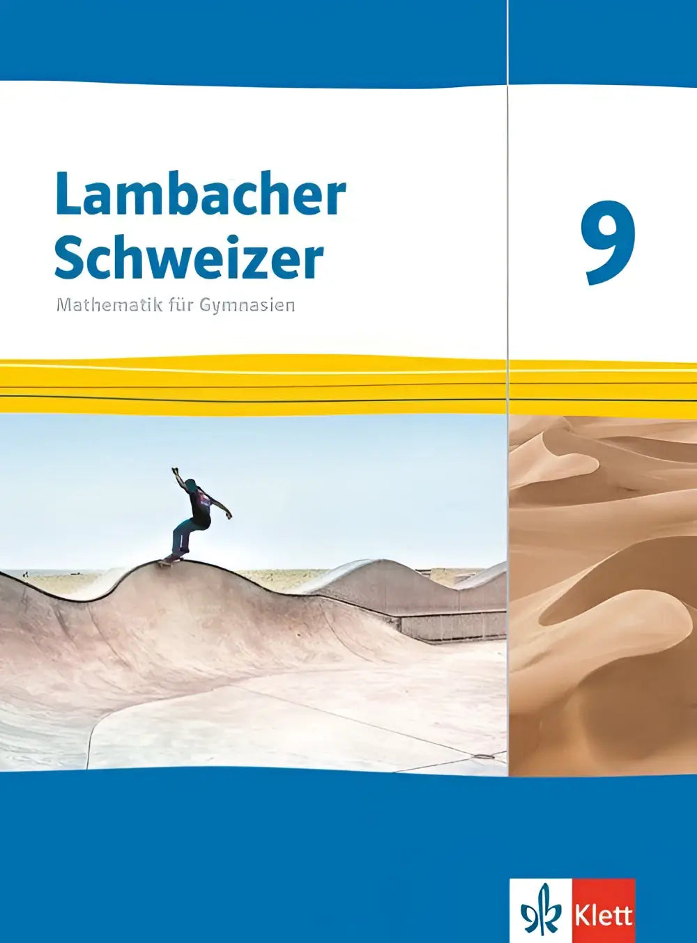 Lambacher schweizer mathematik 9 schulbuch klasse 9 met blauwe en gele kaft en afbeelding van skateboarder