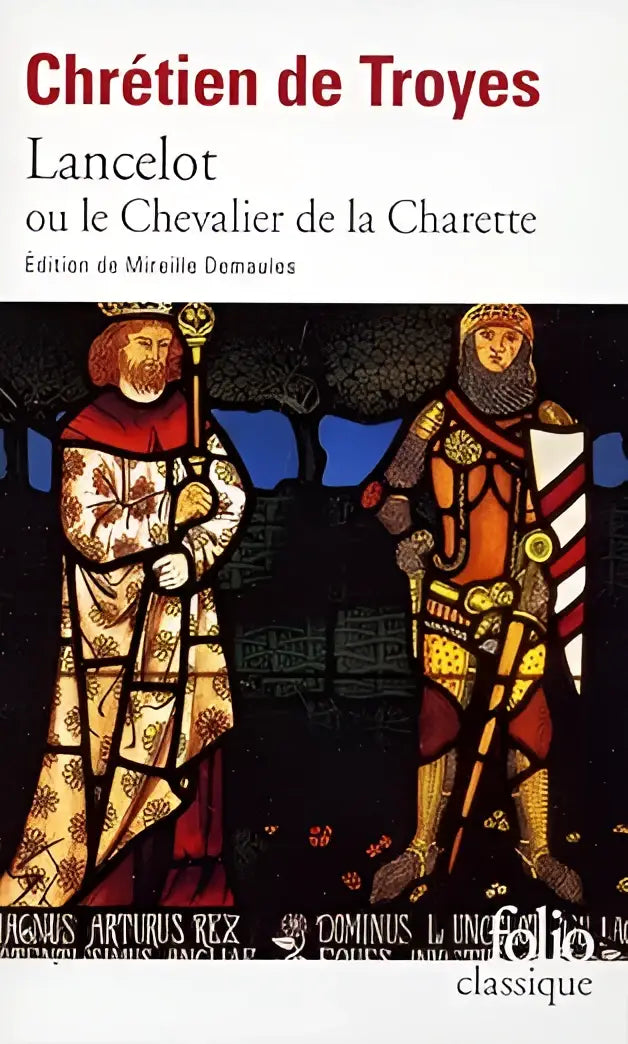 De cover van Lancelot ou le chevalier de la charrette toont twee middeleeuwse figuren in kleurrijke, sierlijke harnassen