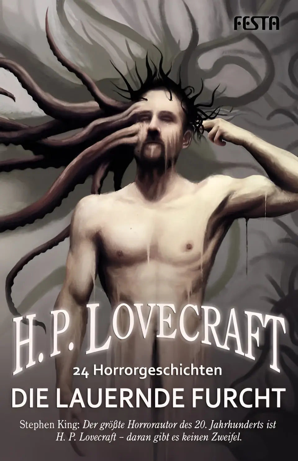 De cover van het boek die lauernde furcht bevat 24 horrorgeschichten met een duister design
