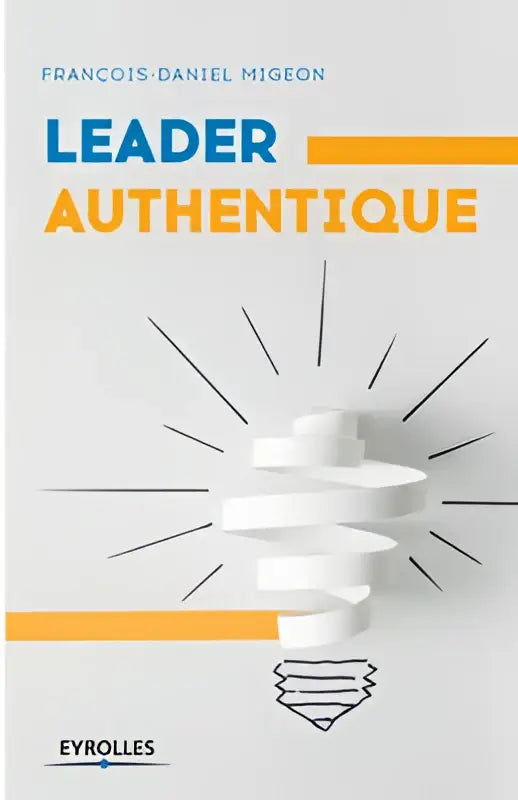 Minimalistische boekomslag met een witte spiraalvormige gloeilamp voor het product leader authentique