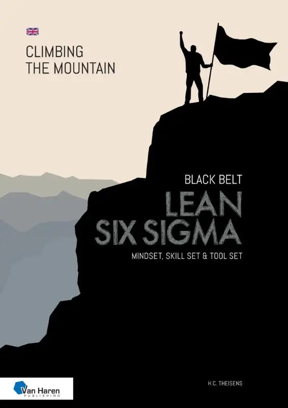 Lean six sigma black belt boek omslag met een silhouette van een klimmer en focus op skill set en tool set