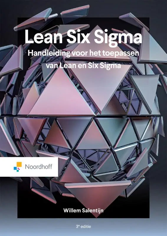The lean six sigma book cover shows a geometric sphere with metallic silver rose gold and dark gray triangular facets