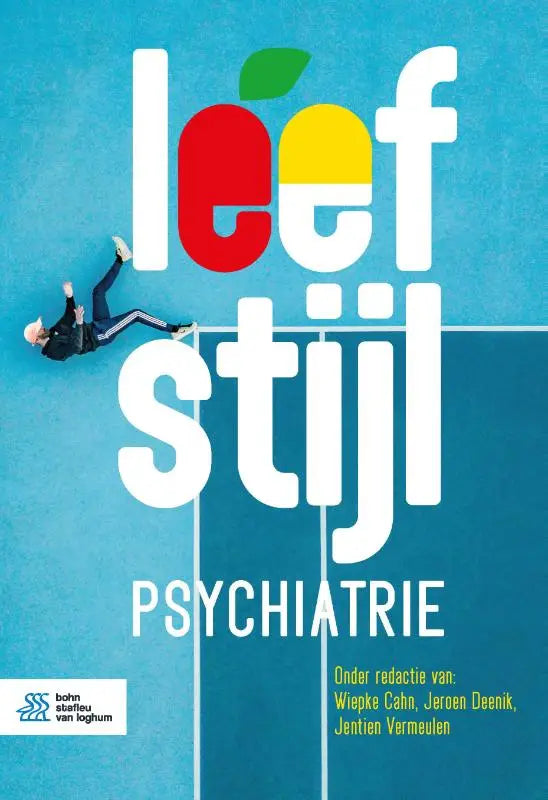 De bsl media boekcover leefstijlpsychiatrie toont witte tekst leef stijl met rode en gele e op blauwe achtergrond voor klinische psychologie