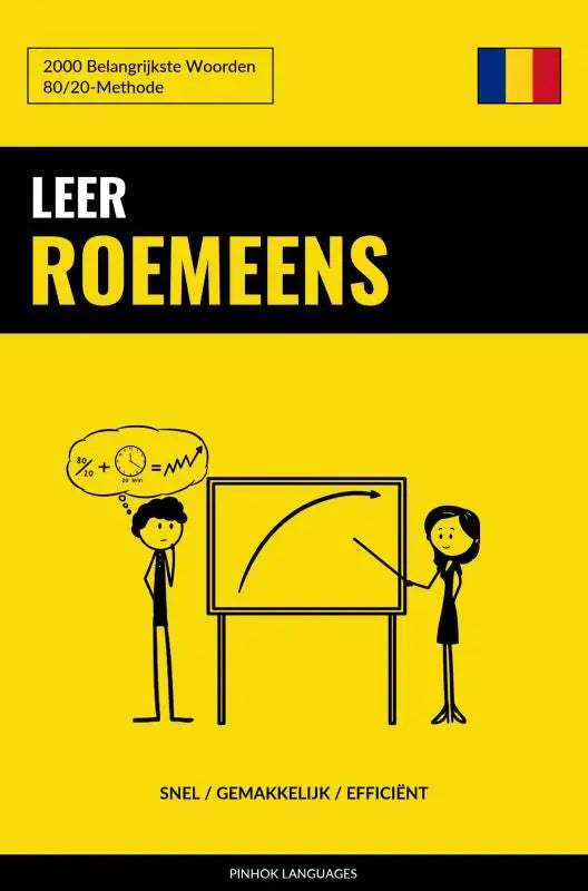 Gele en zwarte omslag van leer roemeens boek met belangrijkste woorden voor snelle en efficiënte taallering