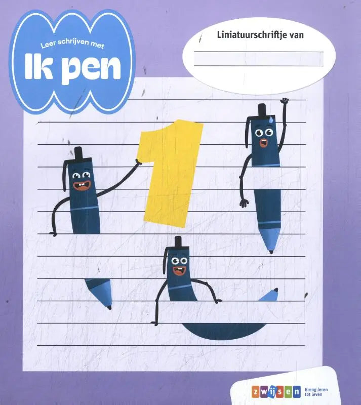 Blauwe cartoon pen karakters op gelinieerd papier voor leer schrijven met ik pen product