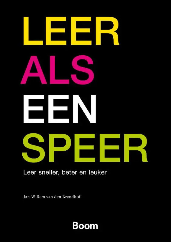 Zwart boek met kleurrijke tekst leer als een speer bedoeld om sneller en beter te leren