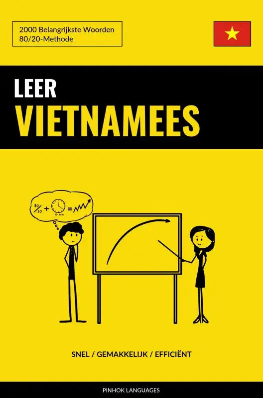 Gele en zwarte cover van leer vietnamees taalleerboek door pinhok languages met belangrijkste woorden nadruk
