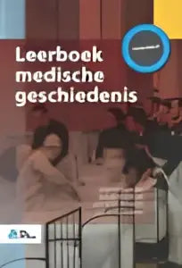 De cover van het leerboek medische geschiedenis heeft een zachte roze tint met elegante serif typografie